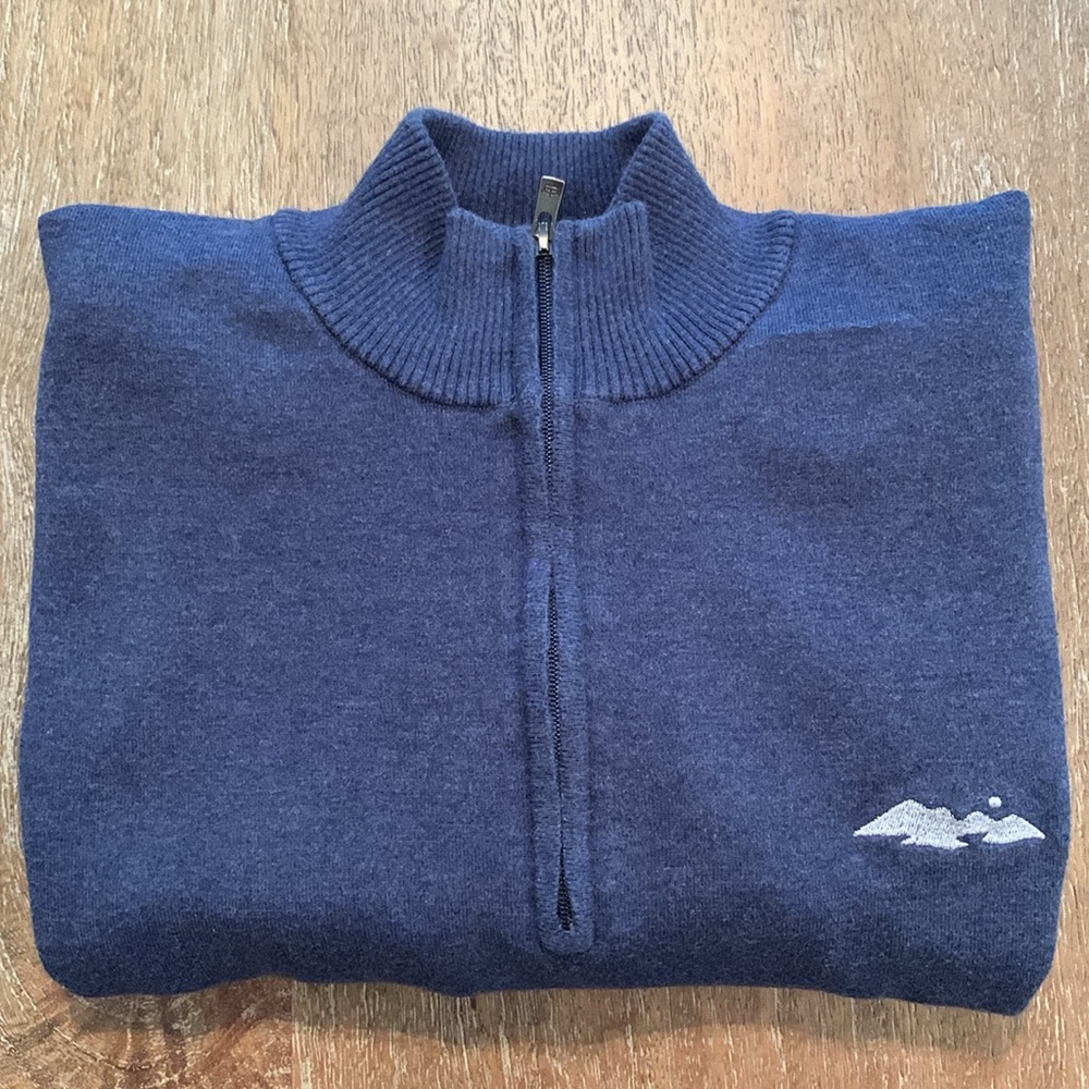 Peter Millar Medium Crown Comfort Quarter Zip in Faded Navy with Mountain Logo